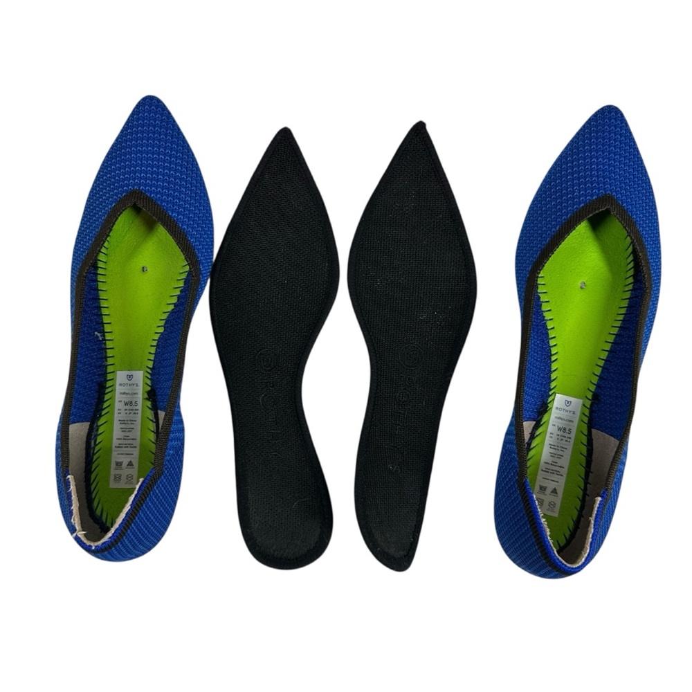 ROTHY’S The Point Flat Shoe Lazuli Blue with Black Trim Women's 8.5